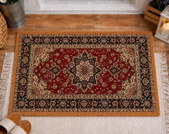 Persian Rug Doormat, Vintage Oriental Welcome Mat, Luxury Outdoor Rug, Traditional Entryway Decor, Coir Front Door Mat, Housewarming Gift