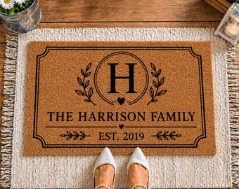 Personalized Welcome Mat, Custom Monogram Doormat, Housewarming Gift, Wedding Gift, Family Name Mat, Coir Outdoor Doormat, Front Door Decor