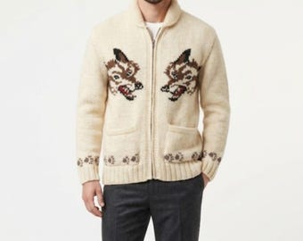 Cardigan Renard Je vous salue Marie : Pull caridigan loup Mary Maxim