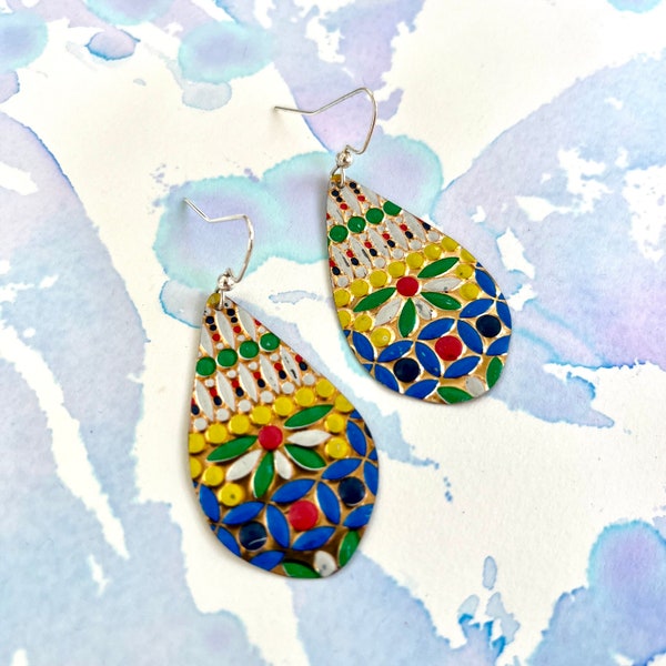 Multicolored Recycled Tin Earrings // Upcycled Tin, Vintage Tin, Repurposed Jewelry, Tin Earrings, 10th anniversary