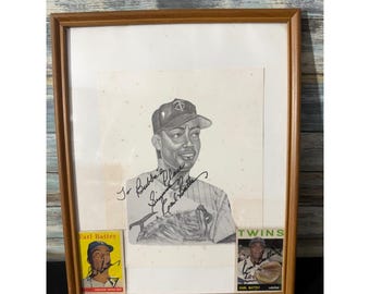 Burkey Dean Earl Battey Signed Sketch Baseball Cards Framed Art Set Vintage RARE