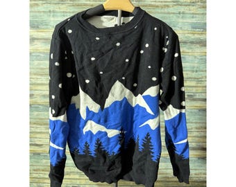 Suéter Sugarhill Brighton 16 Black Mountain Landscape Excelente jersey de punto