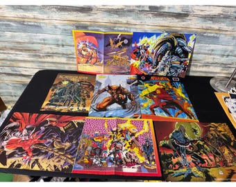Marvel DC Image Valiant Comic Poster Lot 8pc Wolverine Spawn 90s Vintage EUC