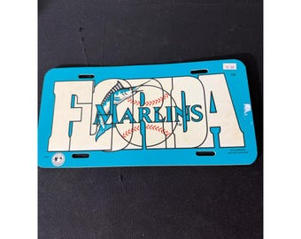 Tag Express Florida Marlins License Plate OS Teal Good Vintage MLB 90s Logo