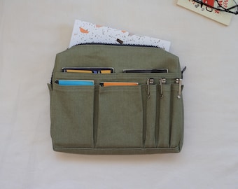 Handmade Canvas Organizer Pouch, 11 Inch Tablet Sleeve, A5 Journal Planner Case