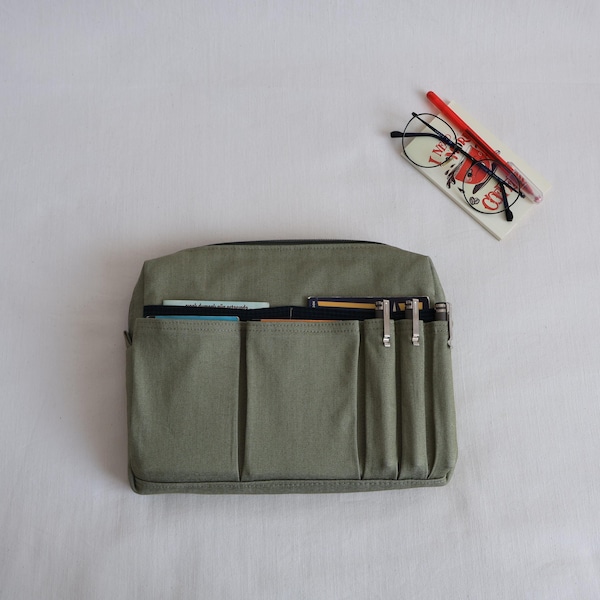 Handmade Canvas Organizer Pouch, 11 Inch Tablet Sleeve, A5 Journal Planner Case