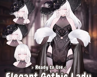 LIVE 2D Model Elegant Gothic Lady Girl Vtube Modell | Gebrauchsfertige Premade Vtuber | Youtube Stream/Twitch Live-Bild von einem vollgeladenen Vtuber Studio