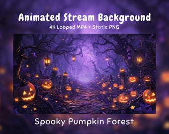 Anime-Hintergrund: Gruseliger Kürbiswald, Mitternachtswald, Halloween, Leuchtend, Twitch-Overlay, VTuber-Stream, Discord, YouTube, OBS