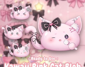 LIVE 2D Modell Süßer Rosa Kitty Blob Vtube Modell | Gebrauchsfertige Premade Vtuber | Youtube Stream/Twitch Live-Bild von einem vollgeladenen Vtuber Studio