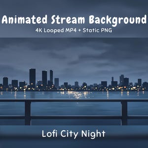 Chill Lofi Anime Animerad Bakgrund Midnattssilhuett, Stadsnatt, Flodutsikt, Balkong, Twitch Overlay, VTuber Stream, Discord Youtube OBS