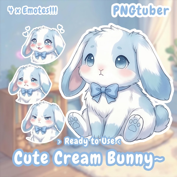 Cute Cream Bunny PNGTuber | Kawaii Rabbit | Twitch Streaming Avatar | Vtuber Assets | Animated PNGtuber | Voice Reactive | ReadyToUse OBS