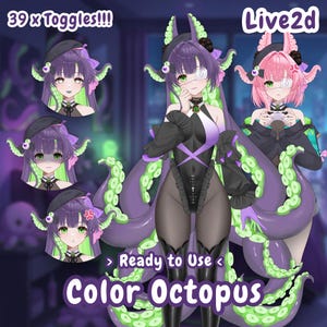 Modelo 2D en vivo, color personalizable, modelo de pulpo para Vtuber / Vtuber prefabricado listo para usar / Vtuber totalmente animado para transmisiones de YouTube/Twitch