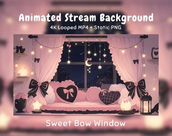 Gemütlicher Anime-Hintergrund für eine Nacht: Rosa Zimmer mit Kawaii-Herz und Sternenmond. Geeignet für Twitch, VTuber-Streams, Discord, YouTube und OBS.