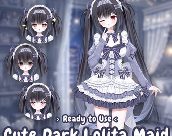 LIVE 2D Model Cute Dark Lolita Maid Vtube Modell | Gebrauchsfertige Premade Vtuber | Youtube Stream/Twitch Live-Bild von einem vollgeladenen Vtuber Studio