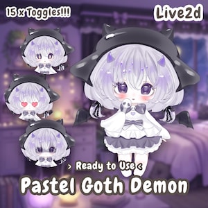 Model 2D na żywo Pastel Goth Demon VTuber Model Vtube | Gotowy do użycia, predefiniowany Vtuber | Transmisja na YouTube/Twitchu W pełni zmontowany Vtuber Studio