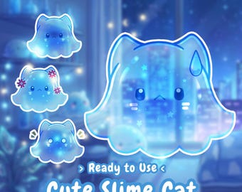 LIVE 2D Modell Cute Slime Cat Vtube Modell | Gebrauchsfertige Premade Vtuber | Youtube Stream/Twitch Live-Bild von einem vollgeladenen Vtuber Studio