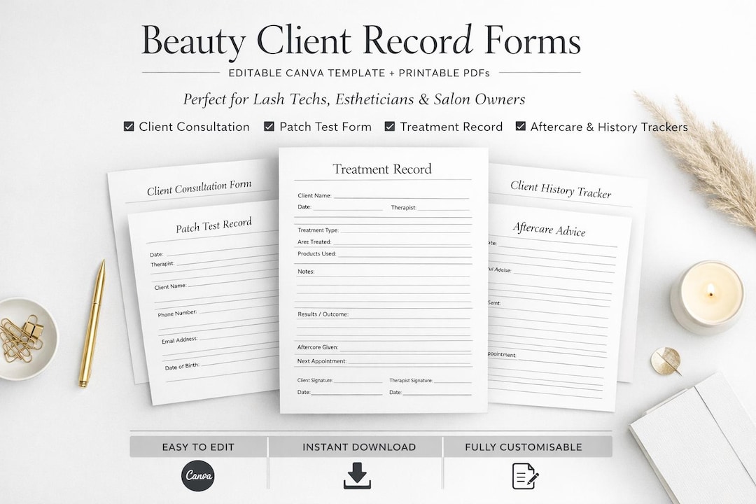 Beauty Client Record Forms | Lash Tech Consultation Template ...