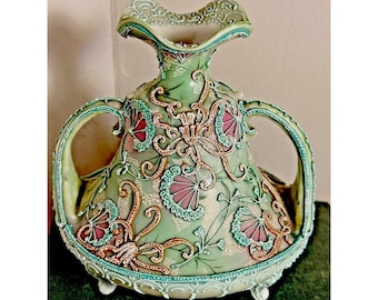 Jarrón de porcelana Moriage Art Nouveau antiguo estilo Ewer Nippon