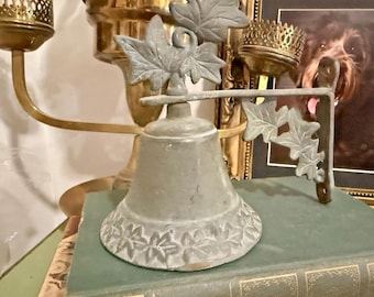 Vintage Cast Metal Maple Leaf Wall Bell Garden Entryway Farmhouse Decor 7.5"