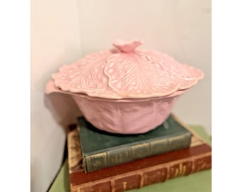 Vintage Pink Cabbageware Covered Tureen Miramar Portugal Majolica Bowl