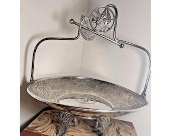 アンティーク ペアポイント クワッドプレートバスケット 1217 鳥と蜘蛛のモチーフデザイン