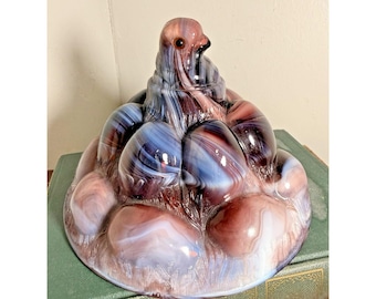 Tapa de repuesto de vidrio esmaltado Westmoreland Vintage para huevos de pollito, color amatista.