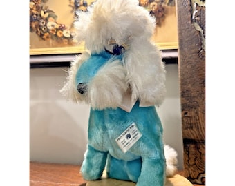 1950s Columbia Toy "Provocative Eyes" Blue & White Poodle Plush 10″ KC MO