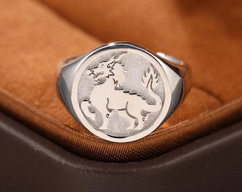 18K Rose Gold Kylin Seal Ring, Auspicious Beast for Promotion, Matte Pinky Ring