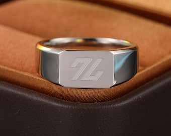 18K Gold 7L Letter Stamp Ring Vintage Pinky Custom Couples Token