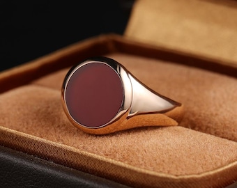 18K Rose Gold Carnelian Seal Ring Ancient Roman Symbol Engravable Couple Token