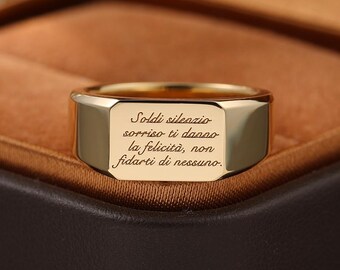 18K Gold Italian Silent Wealth Signet Ring Custom Engravable