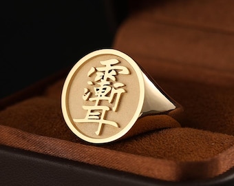 18K Gold Zi Wei Hui Talisman Ring Daoist Marriage Guardian Custom
