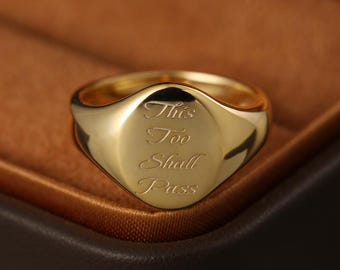 18K Gold This Too Shall Pass Ring | Engravable Meaningful Jewelry