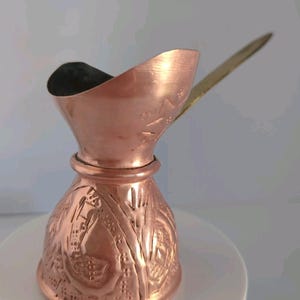 Vintage Copper Turkish Coffee Pot Cezve Small Long Handle Embossed Brass Decor