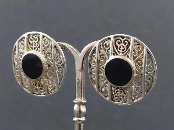 Schöne Silber Ohrringe für Damen, schwarzer Onyx auf 925er Silber
