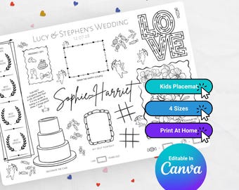 Mantel individual con actividades para bodas infantiles (descarga digital)