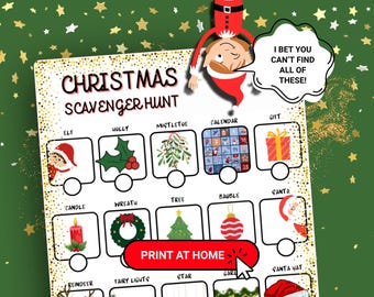 Hoja imprimible en PDF para búsqueda del tesoro navideña infantil: descarga e imprime en casa.