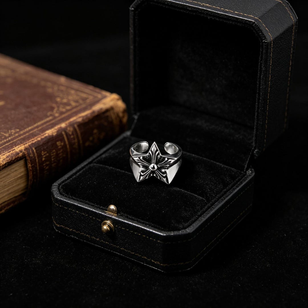 Vintage Star Adjustable Ring, Retro Five Point Star Open Band Ring ...