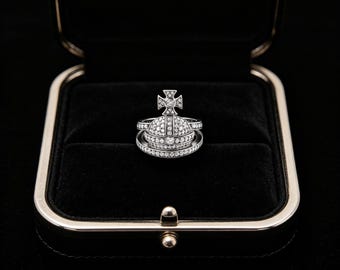 Anillo vintage CH Planet con cristales, anillo moderno de estilo hip hop, joyería ajustable hecha a mano de estilo retro.