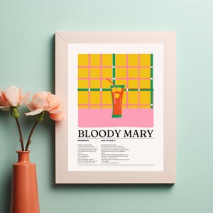 Vibrant Bloody Mary Recipe Card - Colorful Digital Art for Instant Download - Perfect Wall Art for Your Kitchen Decor
