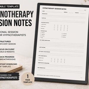 Hypnotherapy Session Notes | reMarkable Template | Therapist Session Notes PDF | Digital Planner
