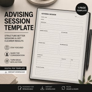reMarkable Advising Session Template | Advisor Notes | Coaching Session Planner PDF