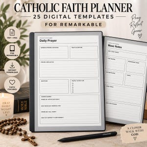 Catholic Faith Planner for reMarkable | 25 Prayer Journal Templates | Mass Notes | Bible Study