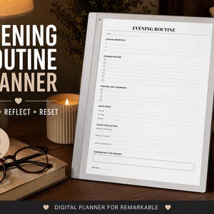 Evening Routine Planner for reMarkable | Night Routine Checklist | Daily Reflection Digital PDF