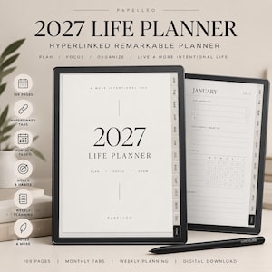 2027 Life Planner for reMarkable | Hyperlinked Digital Planner | Weekly Monthly Goal Planner