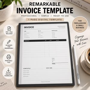 reMarkable Invoice Template | Small Business Invoice | Freelancer Digital PDF | Instant Download