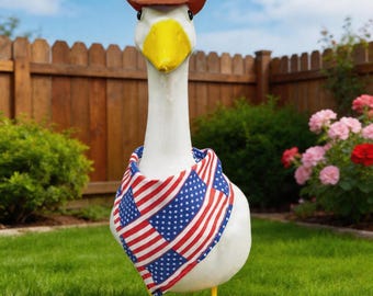 Porch Goose Outfit, Independence Day Porch Goose Outfit, American Flag Bandana & Cowboy Hat for Porch Goose, Outdoor Patio Decoration