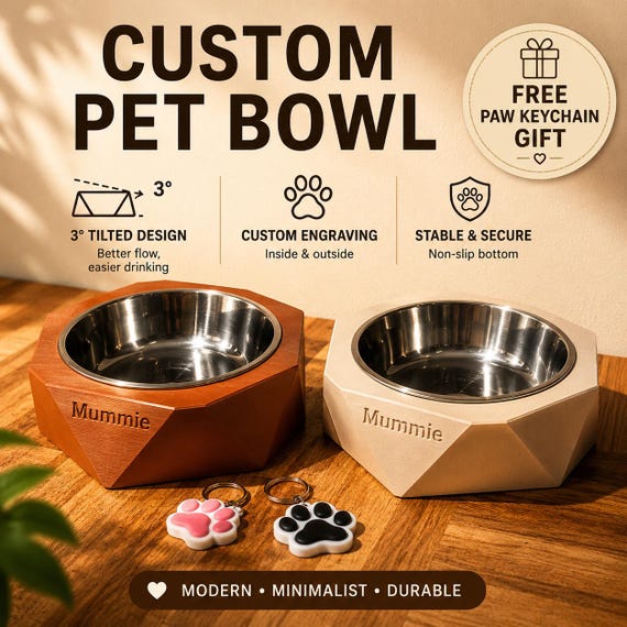 Custom Pet Bowl with Name | Personalized Cat & Dog Bowl | Tilted Pet Feeder | Modern Minimalist 3D Printed Bowl