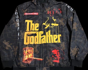 Members Only x NWT Sz L The Godfather Full Print Men’s Bomber Jacket Windbreaker rainproof