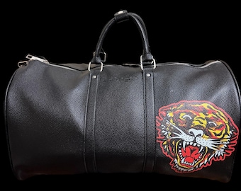 ED HARDY Roaring Tiger Black Duffle Weekend Black NWT Gym Sling Hand Bag Vegan